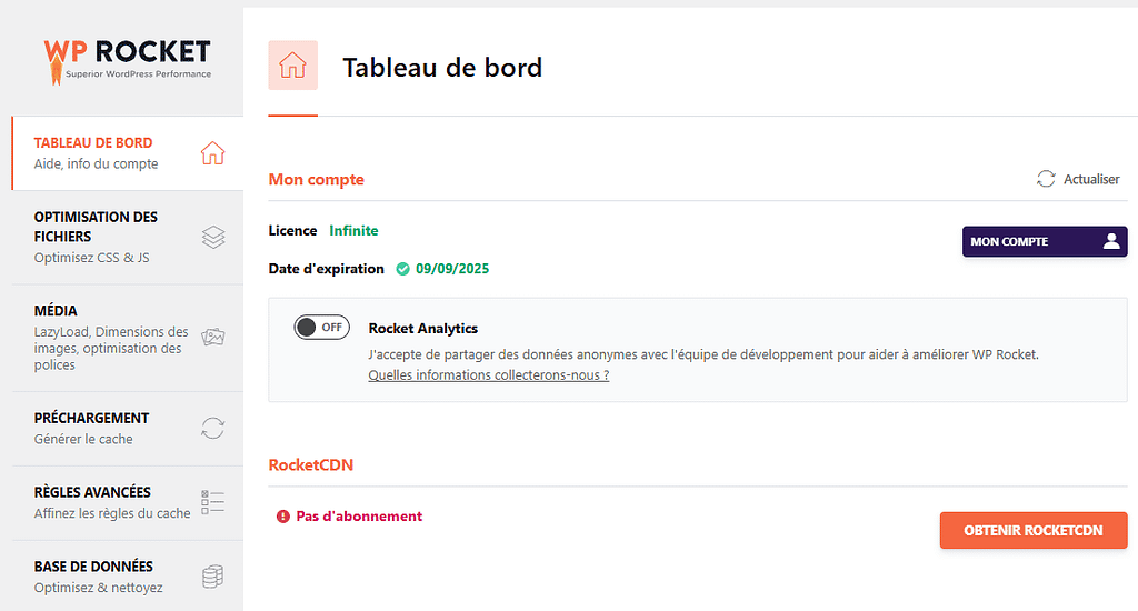 WP Rocket Interface