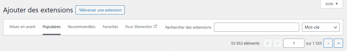 Barre de recherche d'extensions WordPress