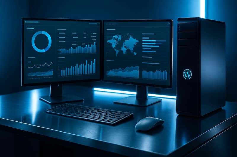 Ahrefs outil SEO pour WordPress analyse des backlinks et mots clés sur dashboard futuriste 2025