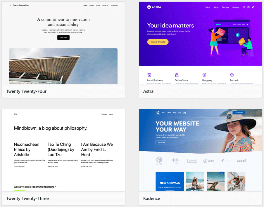 Exemples thèmes WordPress