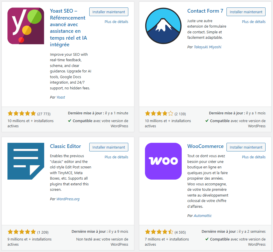 Exemple d'extensions WordPress